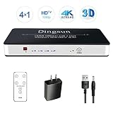 4 Port HDMI Switcher, Dingsun HDMI Switch IR Wireless Remote Control HDMI Switch Box Support 4K, 1080P, 3D (4 in 1 Out HDMI Switch)