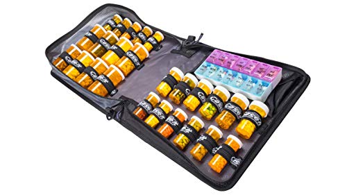 Med Manager XL by Case-It (Red), Insulated Medication Binder w/ Strap and Portable Pill/Medicine Organizer, Holds (25) 30/60/90-Day Pill Bottles, Pill Organizer, 6-Pocket Folder, (13" x 13" x 4.5")