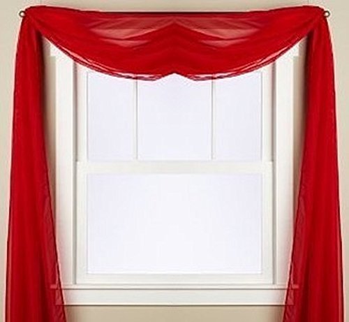 Buy Gorgeous Home 1 Pc Solid Red Scarf Valance Soft Sheer Voile