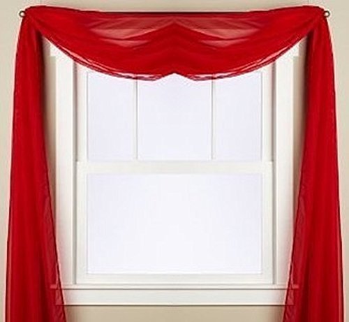 Gorgeous Home 1 PC SOLID RED SCARF VALANCE SOFT SHEER VOILE WINDOW PANEL CURTAIN 216