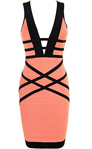 Whoinshop Women's Hot New V-neck Sexy Clubwear Bodycon Bandage Dress Orange M