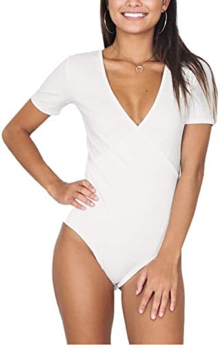 Women's Sexy Deep V-Neck (ABDL) Snap Crotch Rompers Bodysuit