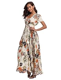 Ferrendo Summer Summer Floral Maxi Dress Button Up Split Flowy Bohemian Party Beach Vestidos