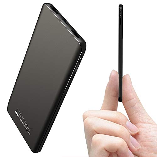 Triple USB Outputs Super Slim Power Bank Ultra Thin, Attom Tech 5000mAh Mini Portable Charger External Phone Battery Pack Small Dual USB Outlet, Emergency Phone Power Backup