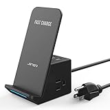 JSVER Qi Certified Wireless Charger with 2 USB Charging Station, 2 AC Outlet and 4.92Ft Cable for iPhone 8/8 Plus, iPhoneX, iPhone XR/XS/XS MAX, Samsung Galaxy S9/S9+ S8/S8+ (15W Built-in Adapter)