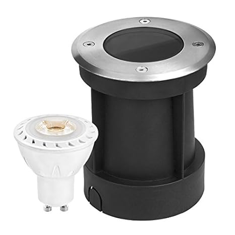 LED Bodeneinbaustrahler Set mit LED GU10 Markenstrahler von LEDANDO - 7W - 530lm - warmweiß - rund - IP65 - Blende Edelstahl 