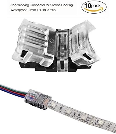 Non-stripping LED Strip Connector for Waterproof 10mm Wide RGB Strip Light, Connect 4pin 10mm Strip to Wire, Assemble Wire According to Project Requirement, 22-18 AWG Wire Supported, Pack of 10
