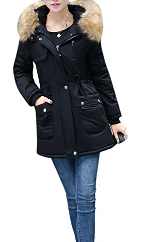 Lingswallow Women's Faux Fur Hood Military Parka Coat Quilted Down Jacket Black Lingswallow Women's Faux Fur Hood Military Parka Coat Quilted Down Jacket Black