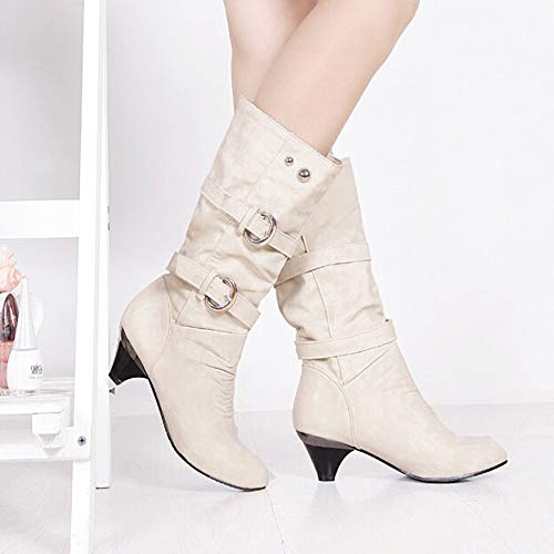 Londony ♥‿♥ Clearance Sales,Women's Faux Fur-Lined Knee High Mid Calf Boots Buckles Combat Riding 817 Boots