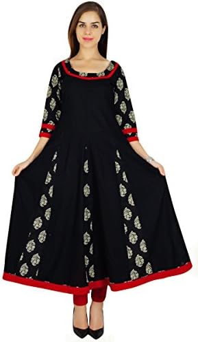 Amoghah Anarkali Floral Pattern Kurta Flaired Blouse Women Cotton Kurti Gift