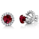 2.00 Ct Round 6mm Red Created Ruby 925 Silver Removable Jacket Stud Earrings