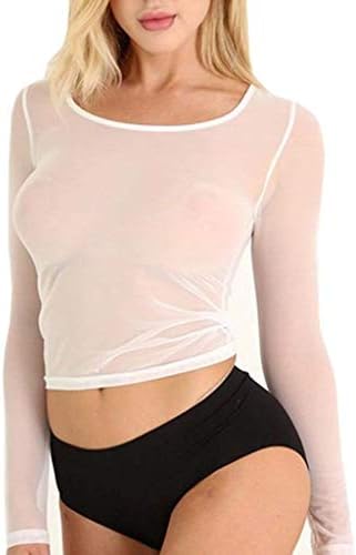 ❤️ Sunbona Clearance Sale Women See-Through Long Sleeve Seamless Ladies Arm Shaper Short Top Mesh Shirt Blouse Bralette (XL, White)