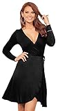 Women's Classic Fit-and-Flare V Neck Long Sleeve Faux Wrap Casual Cocktail Dress