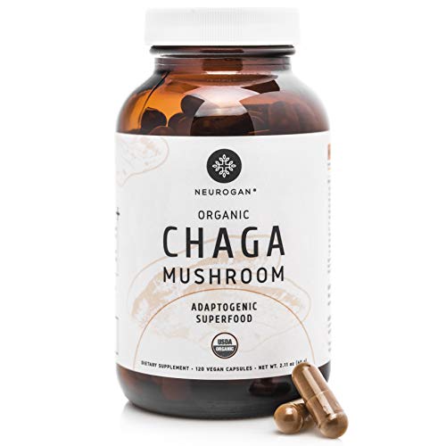 Neurogan Organic Chaga Mushroom Capsules - Wild Harvested, USDA Organic Chaga Powder in 120 Capsules - Energy & Immune System Booster, Potent Antioxidant for Youthfulness - Vegan, Non-GMO, Gluten free