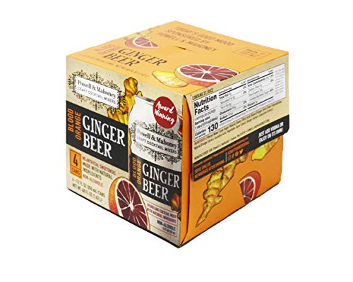 Powell & Mahoney Craft Cocktail Mixers Blood Orange Ginger Beer, 12 Ounce Cans (16 Pack) Sparkling Non Alcoholic Craft Cocktail Mixer w/Natural Ingredients Sweetened w/Cane Sugar and Ginger Juice