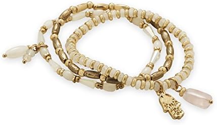 Set of Three Stretch Bracelets Brown and Gold-tone Stacking