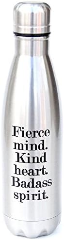 Jules Vacuum Insulated Stainless Steel Water Bottle, Double Wall, 17 oz, Fierce Kind and Badass in Silver