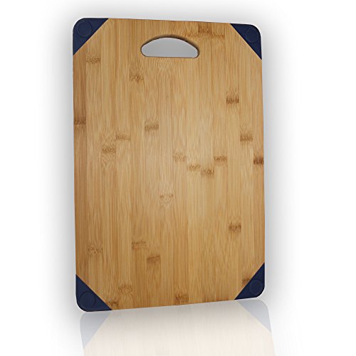 Bamboo Wood Cutting Board with Blue NonSlip Silicone Rubber Feet