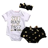 Baby Girl 3pcs Set Outfit 2017 READY THiS Romper +Short Pants+Headband