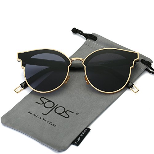 SojoS Fashion Designer Cateye Women Sunglasses Oversized Shades Flat Lens SJ1055 With Gold Frame/Grey Lens