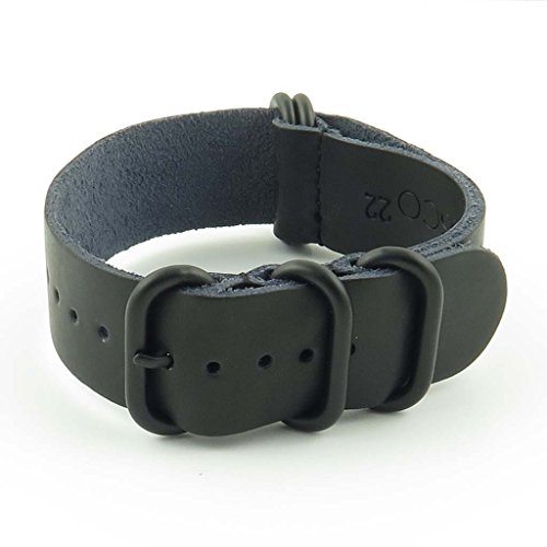 StrapsCo Leather Nato Strap Watch Band with Matte Black Rings