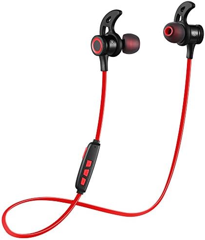 Bluetooth Headphones AMCEMIC Wireless 4.1 Magnetic Sports Earphones w/Mic IPX5 Waterproof Earbuds for Gym Running Workout Noise Cancelling Headsets(Black/Red)