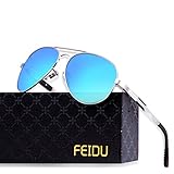 FEIDU Mens Polarized Aviator Sunglasses Metal Frame Unisex Sun Glasses FD9001 (Blue/Silver, 2.24)