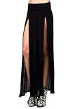 Vivicastle Sexy High Waisted Double Slits Open Knit Long Maxi Skirt (X-Large, BLACK)
