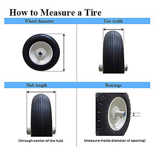 BAIVE BW 4.10/3.50-4" Solid Wheelbarrow Tire Non-Slip Flat Free Wheel with 2.25" Offset Hub, 5/8" Bearings - Thumbnail 7