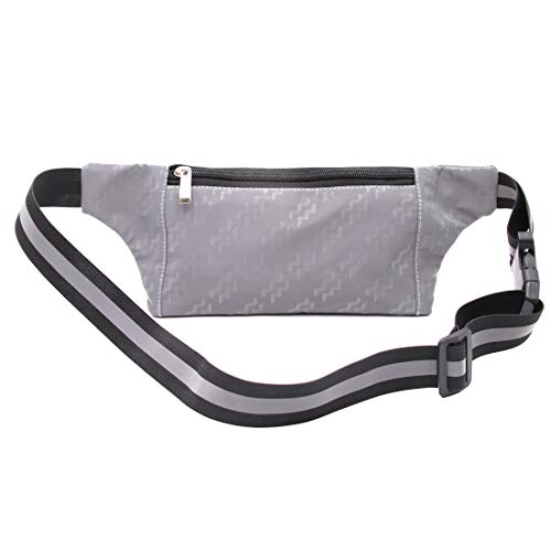 Jacone Reflective Fanny Pack Running Gear for Men Women- Reflective Lightweight Waist Bag Pack Belt Bag with Reflective Adjustable and Elastic Straps for Night Running, Biking, Walking (Wave Silver)
