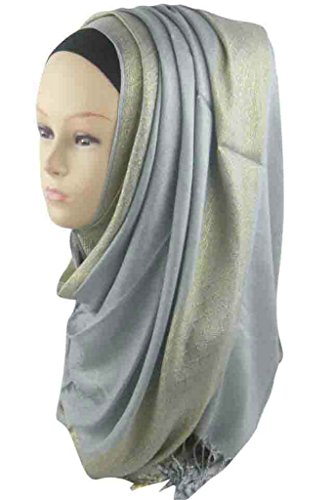 Ababalaya Shimmer Glitter Shiny Border Muslim Shawl Hijab Scarf Wrap Stole Islamic...