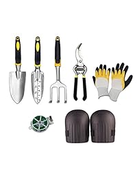 Juego de herramientas de jardín, podadora de jardín, kit de herramientas de regalo de jardinería con kit de herramientas de mano de aluminio, guantes de jardín, podómetro, abrazaderas giratorias y rodilleras con cojín impermeable de espuma EVA.