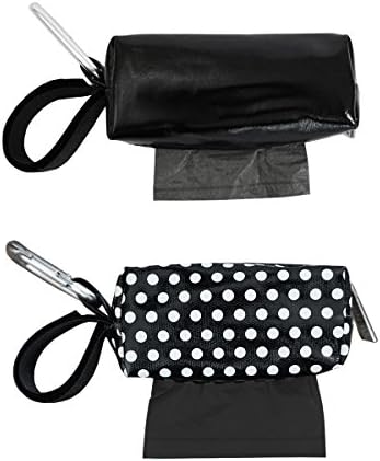 Oh Baby Bags Diaper Bag Clip-On Dispensers with Disposable Bags for Dirty Diapers and Other Messes - Diaper Bag Accessory -Set of 2 - Solid Black and Black Dots