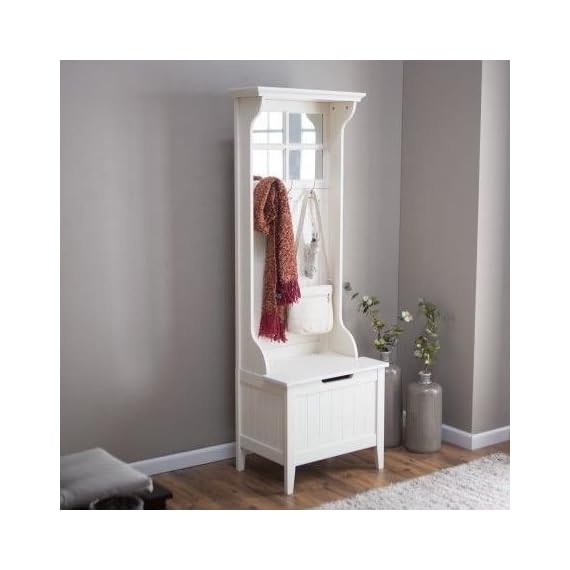 By Home Design Entryway Bench Coat RackAntique White Narrow Hall Trees