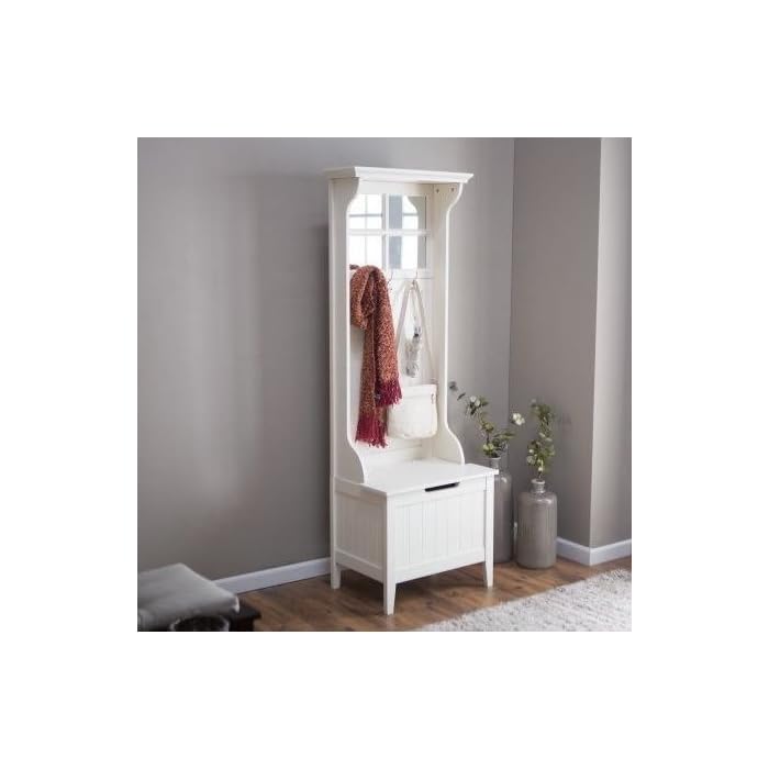 By Home Design Entryway Bench Coat RackAntique White Narrow Hall Trees