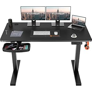 PUTORSEN Electric Height Adjustable Standing Desk, 48 x 24 Inches Sit Stand Home Office Table with Splice Board, Black…
