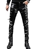 Idopy Men`s Rock Steampunk Lace Up PU Leather Pants Slim Fit