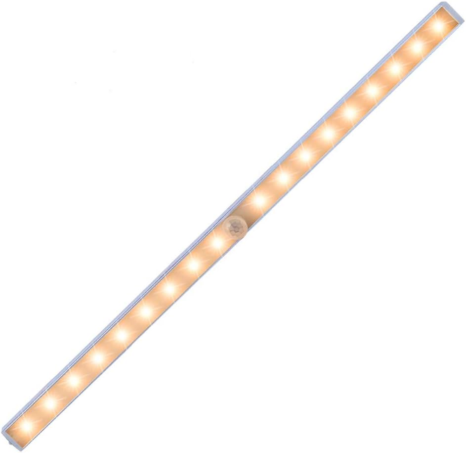 Rechargeable Motion Sensor Wardrobe Light, Wireless PIR 18 LEDs Night Light Lighting Bar - Stick-on Anywhere, for Corridor Stairway Kitchen Cabinet Closet Drawer Under Counter Cupboard(Warm White)
