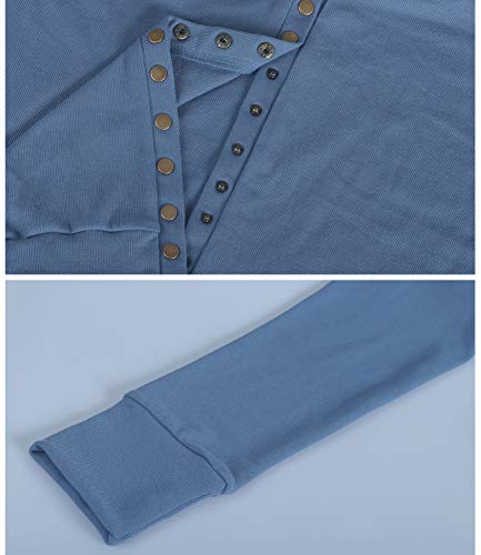 Women's V-Neck Solid Button Down KnitwearSoft Basic Long Sleeve Knit Snap Cardigan Sweater Blue L