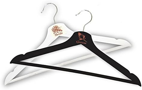 Hat Shark Customized 3D Laser Engraved Wedding Garment Black and White Custom Wooden Clothes Hangers Flower Set of 2