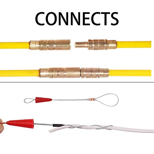 11' Fishing Rod Fiberglass Fish Tape Wire Running Coaxial Electrical Connectable Pull Kit with Hook, Hole Kit and Fastener Steel Rope in Transparent Tube, Yellow - Thumbnail 3