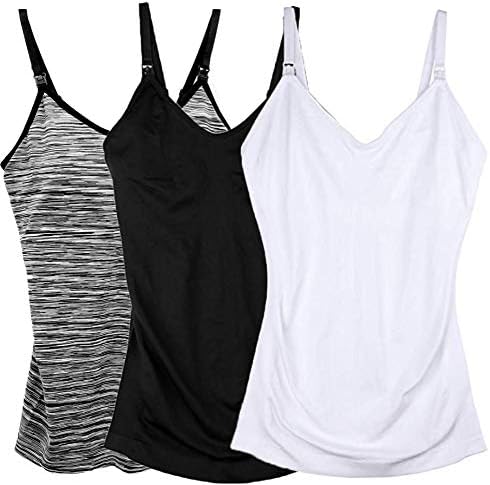 Maternity Nursing Camisole Tank Top Breastfeeding Cami Shirt with Pad Bra