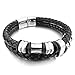 INBLUE Men's Stainless Steel Genuine Leather Bracelet Bangle Black Silver Tone Braided 8