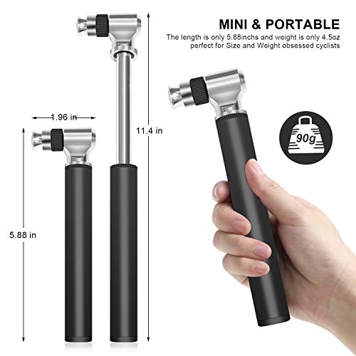 DTNO.I Mini Bike Pump, Portable Bicycle Pump Fits Presta and Schrader Value, 300PSI High Pressure Hand Air Pump for Tires with Glueless Puncture Repair Kit