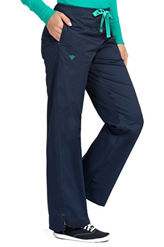 Med Couture Women's Signature Drawstring Straight Scrub Pant, New Navy/Spearmint, X-Large