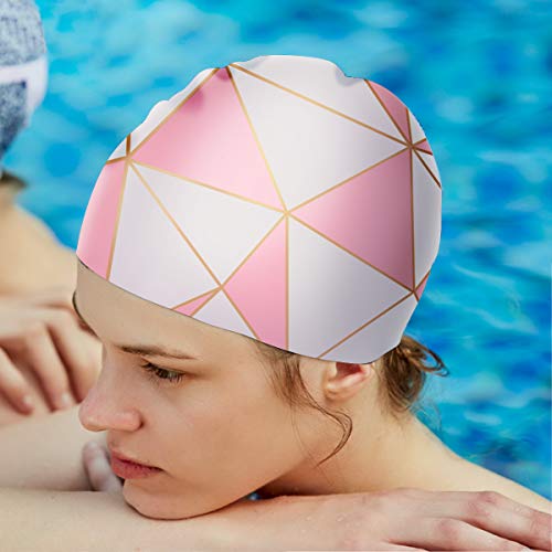 WAVEYU Silicone Swim Cap for Women, Waterproof Long Hair Swimming Caps Cute Printed Swim Caps for Braids and Dreadlocks