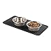 mDesign Premium Quality Square Pet Food and Water Bowl Feeding Mat for Dogs and Cats, Waterproof Non-Slip Durable Silicone Placemat - Food Safe - Small, Linelle Collection - Black