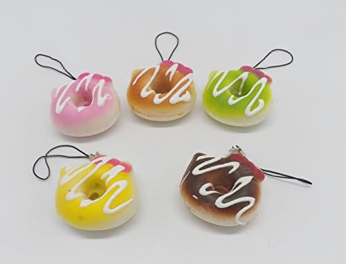 5 pc Kawaii Squishy Kitty with Bow Donuts Delight Phone Charm Set #3