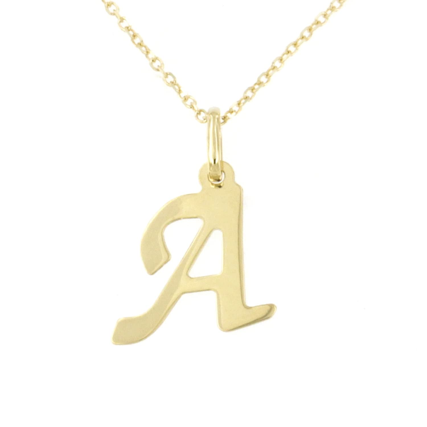 Lucchetta - 9ct Yellow Gold Letter A Initial Name Pendant Necklace 17.7 inch (45cm), Ladies Womens Girls Italian Alphabet Jewellery Made in Italy Certified