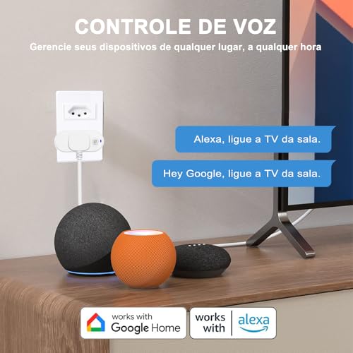 Kit de 2 Tomada Inteligente, Smart Plug Wi-Fi 16A, Casa Inteligente, Ligue ou Desligue seus Eletrodomésticos Através do Celular, com Medidor de Consumo, Compatível com Alexa e Google Assistente